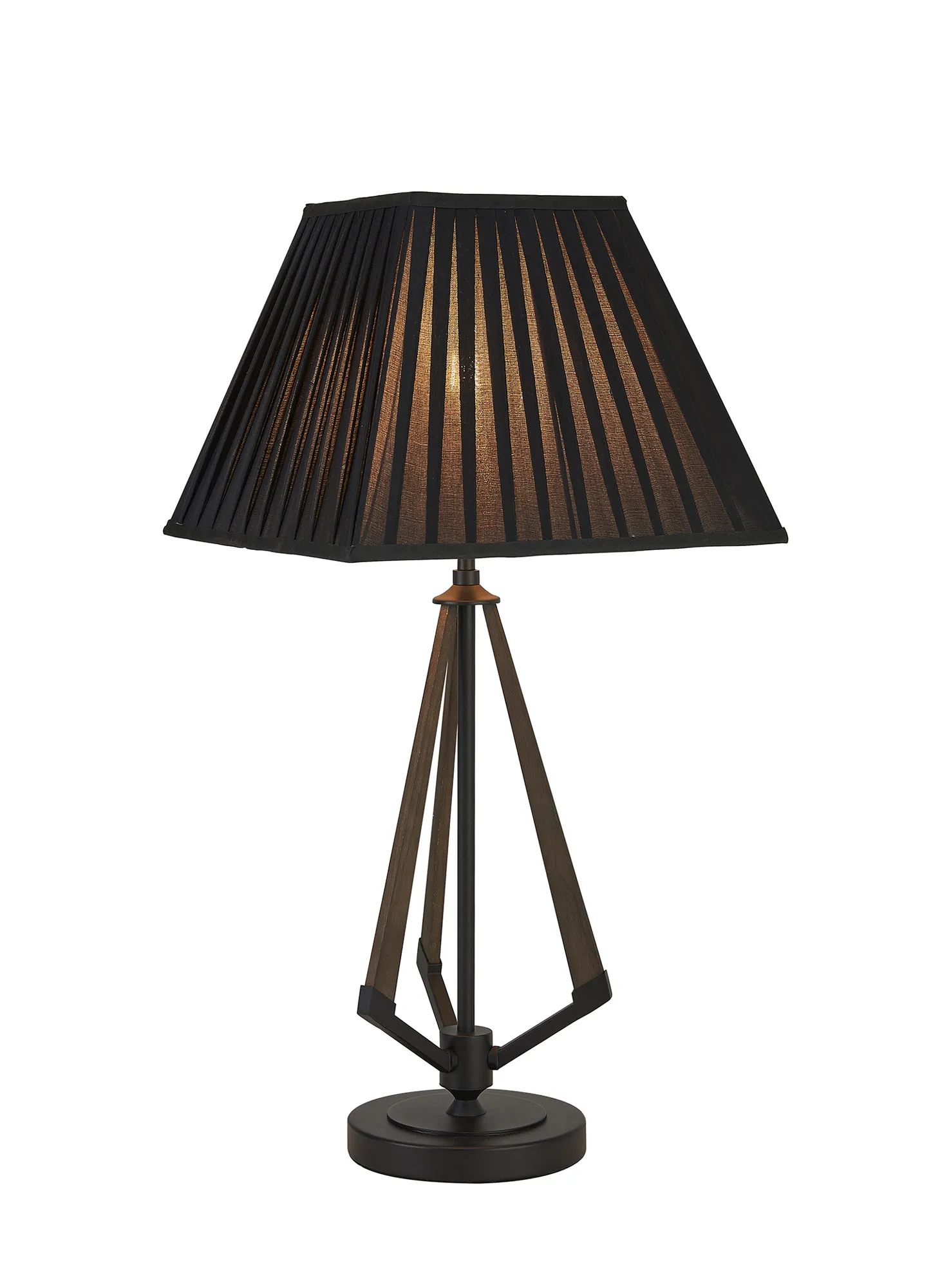 IL32957BL/BL  Hilton Table Lamp, 1 Light E27, Satin Black/Dark Grey Wood/Black 40x27.5cm Shade